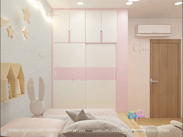 Phòng ngủ cho bé gái màu Hồng diện tích nhỏ2