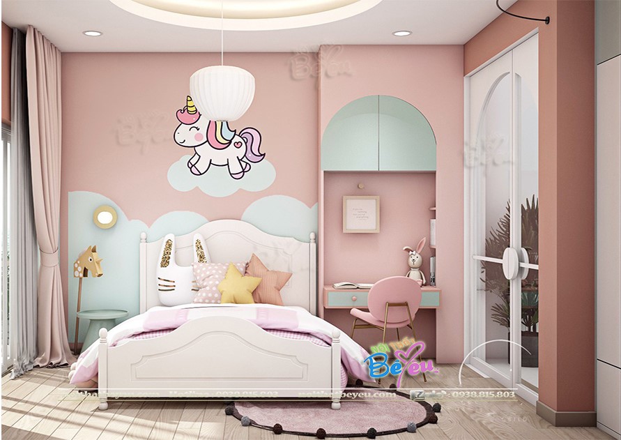 Phòng ngủ màu hồng cho bé gái rất đáng yêu