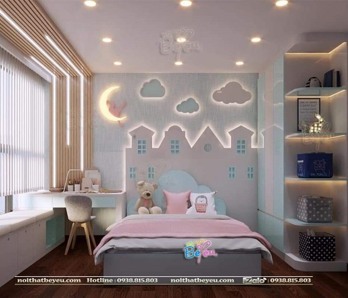 Phòng ngủ đẹp cho bé gái mau xanh mint cao cap 