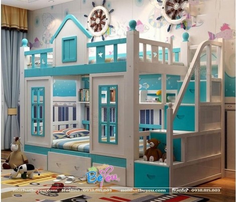 Gường Tầng trẻ em hình ngôi nhà cho bé trai bé gái
